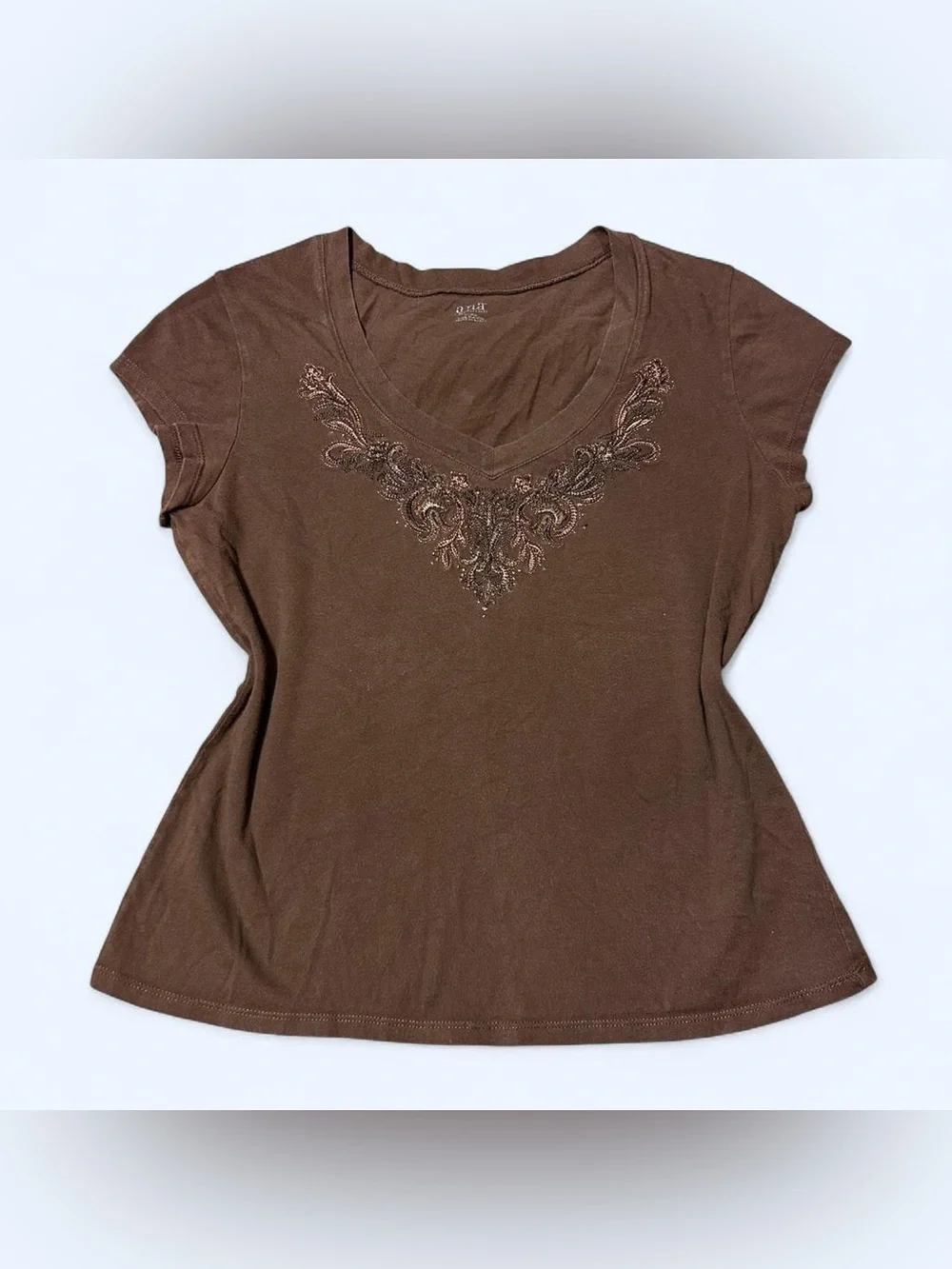 Y2K Floral Brown Baby Tee by A.N.A! - Picture 1 of 5